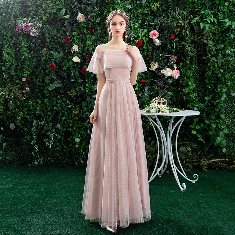 light pink long bridesmaid dress