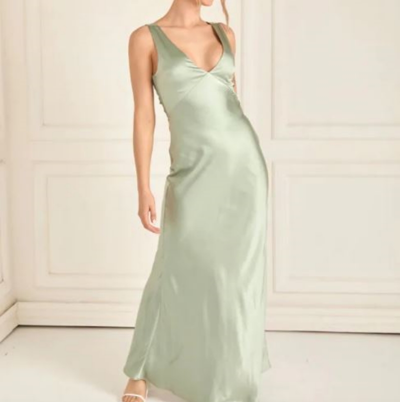 olive satin bridesmaid dress