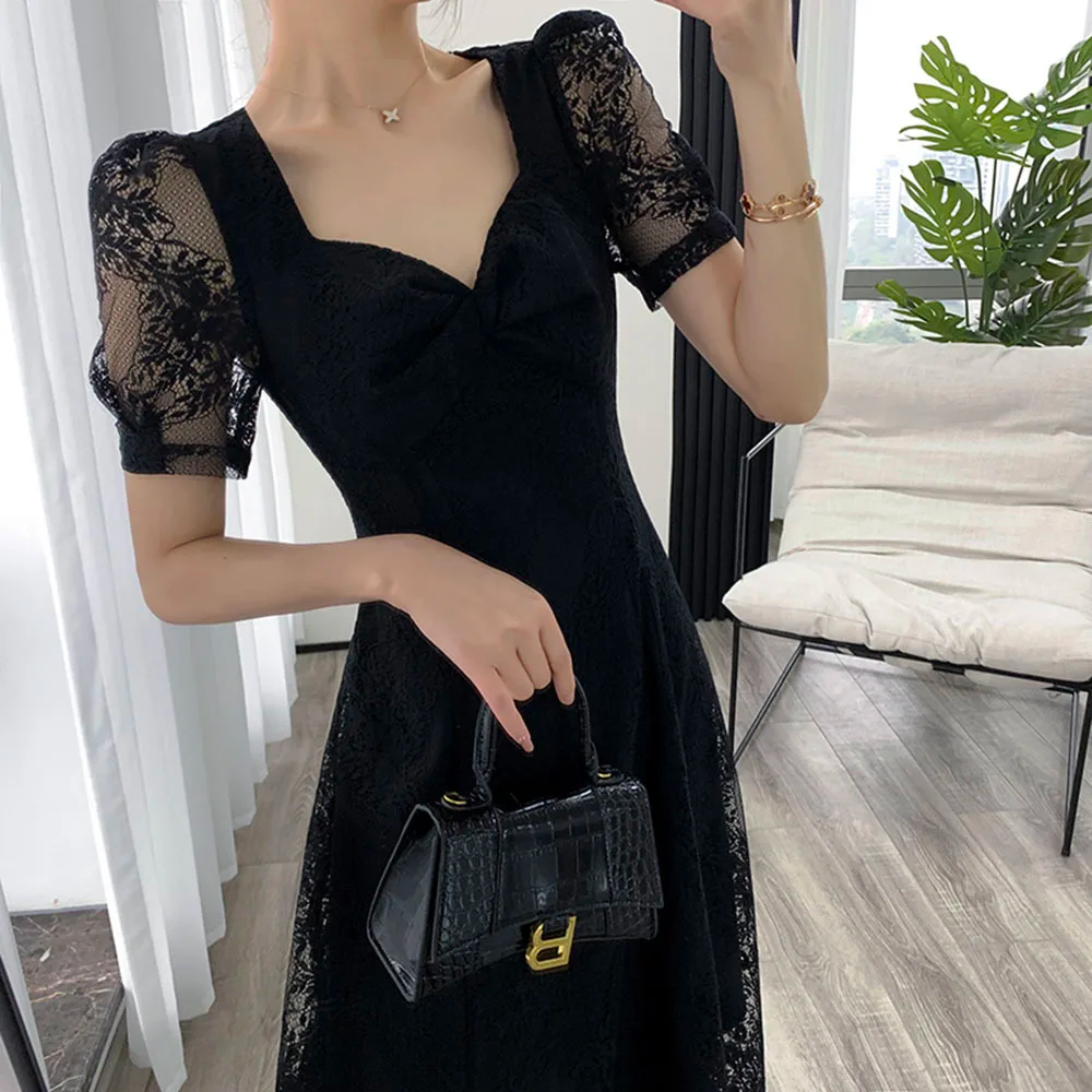 black lace cocktail dress