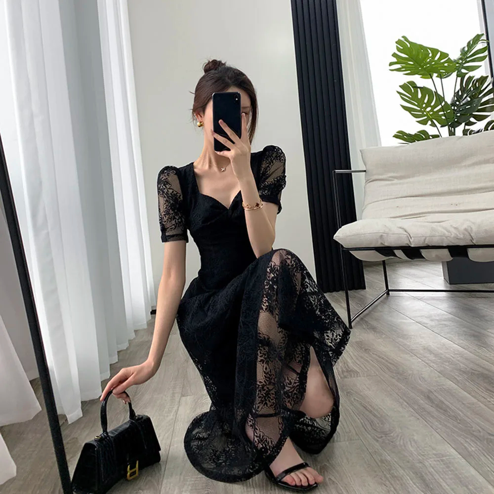 black lace cocktail dress