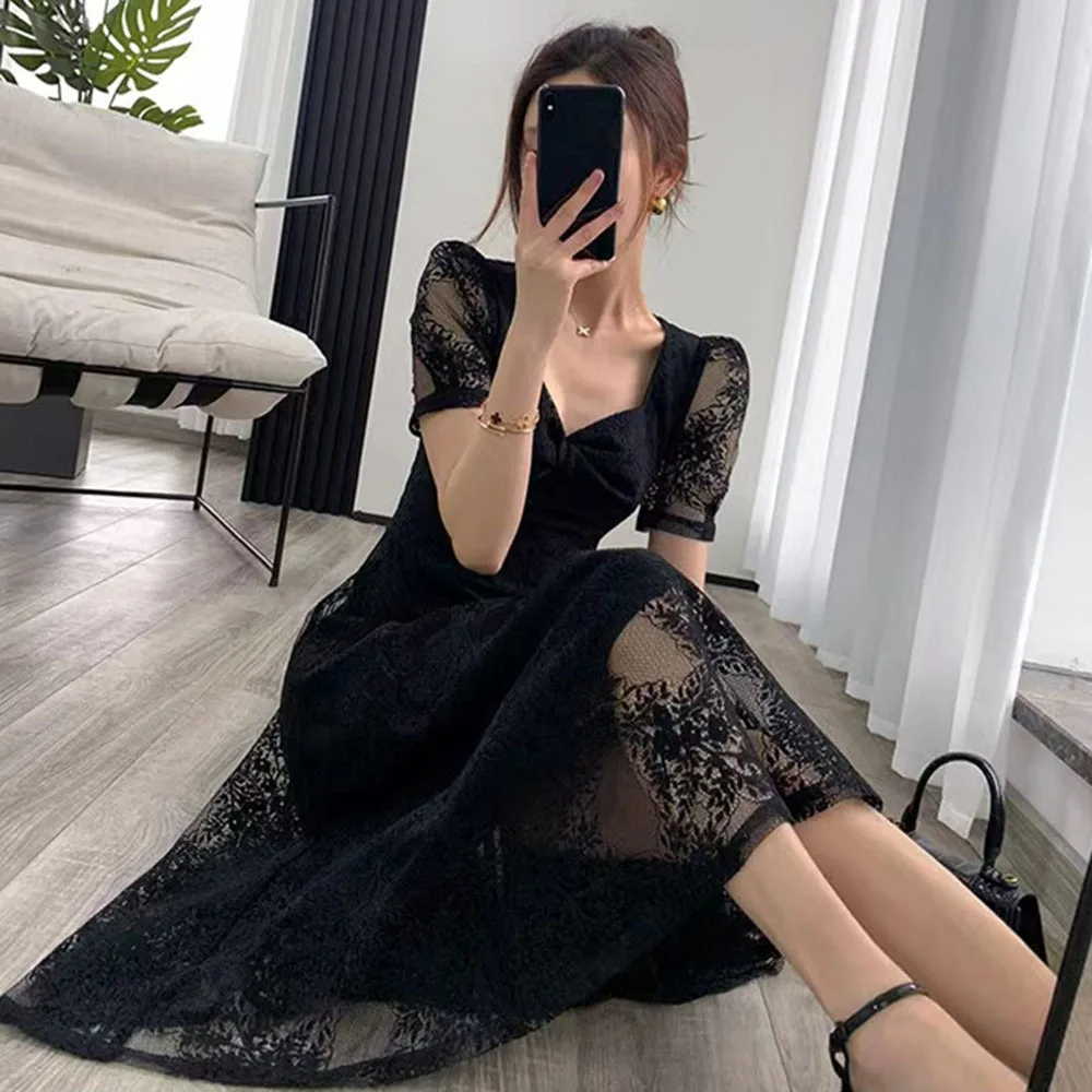 black lace cocktail dress